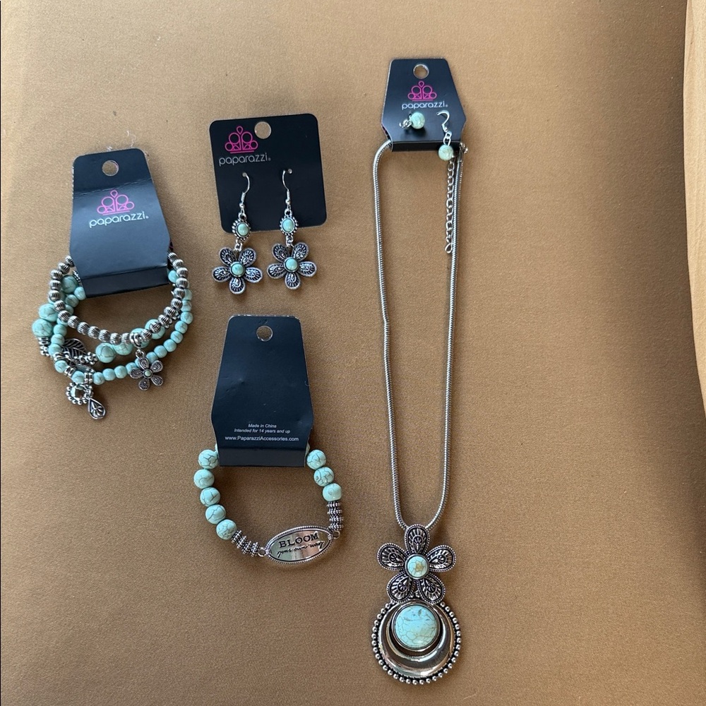 Paparazzi Silver and Turquoise Jewelry Set